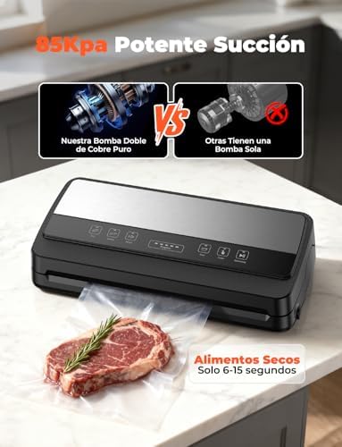 Professional 85Kpa Vacuum Sealer, Vacuum Machine with Vacuum Tube/Bag Storage/Cutting Blade, Includes 40 Bags and 1 Roll 28 x 600 cm Bags, for Dry/Soft/Wet Foods