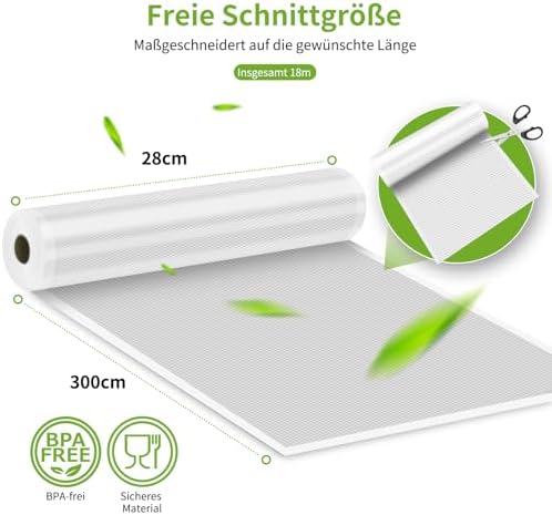 Vacuum Sealer Bags 6 Rolls Vacuum Film 28 x 300 cm (18 m), Professional Foil Rolls Vacuum Sealer Food BPA-Free, Strong & Tear-Resistant, for All Vacuum Sealer & Sous Vide