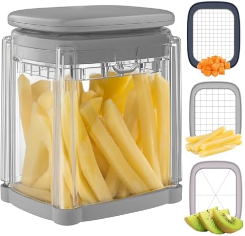 Potato Slicer, Potato Slicer with 3 Stainless Steel Blades, Chopstick Cutter, Vegetable Slicer, Multifunctional Vegetable Slicer for Fries, Cucumbers, Carrots, Onions and Fruits (Grey)