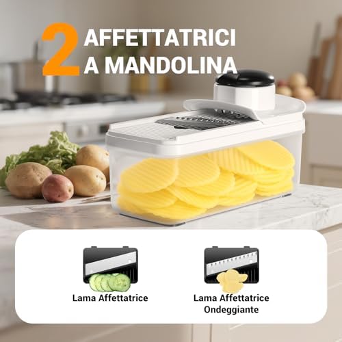 Mandoline Vegetable Cutter, Multifunctional Vegetable Cutter, Manual Vegetable Cutter with 7 Interchangeable Stainless Steel Blades, Vegetable Chopper for Onion, Carrot, Potato and Cucumber
