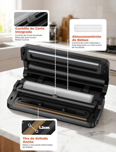 Professional 85Kpa Vacuum Sealer, Vacuum Machine with Vacuum Tube/Bag Storage/Cutting Blade, Includes 40 Bags and 1 Roll 28 x 600 cm Bags, for Dry/Soft/Wet Foods
