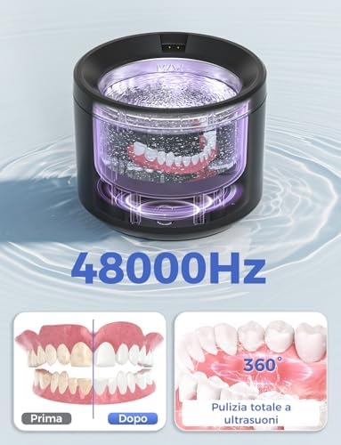 Ultrasonic Cleaner 48000Hz, Ultrasonic Cleaner Teeth Appliance 200 ml with UV Lamp and Cleaning by Baske, for Bites/Dentures/Retainers/Toothbrush Heads, Black