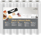 Vacuum Sealer Bags 6 Rolls Vacuum Film 28 x 300 cm (18 m), Professional Foil Rolls Vacuum Sealer Food BPA-Free, Strong & Tear-Resistant, for All Vacuum Sealer & Sous Vide