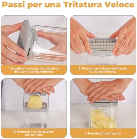 Potato Slicer, Potato Slicer with 3 Stainless Steel Blades, Chopstick Cutter, Vegetable Slicer, Multifunctional Vegetable Slicer for Fries, Cucumbers, Carrots, Onions and Fruits (Grey)