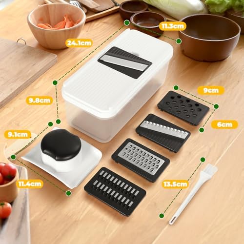 5 in 1 Mandolin Vegetable Slicer Vegetable Grater - Cucumber Slicer Thin Slices - Grater for Vegetables - Slicer Vegetables - Multi-Purpose Vegetable Cutter - Kitchen Gadgets