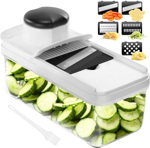 5 in 1 Mandolin Vegetable Slicer Vegetable Grater - Cucumber Slicer Thin Slices - Grater for Vegetables - Slicer Vegetables - Multi-Purpose Vegetable Cutter - Kitchen Gadgets