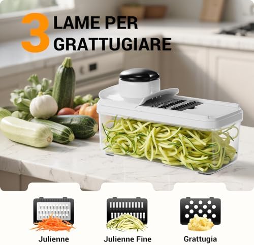Mandoline Vegetable Cutter, Multifunctional Vegetable Cutter, Manual Vegetable Cutter with 7 Interchangeable Stainless Steel Blades, Vegetable Chopper for Onion, Carrot, Potato and Cucumber