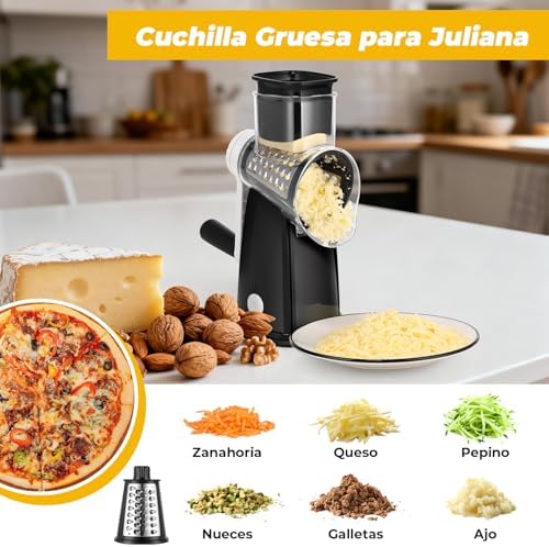 Cheese Grater, Mandoline Vegetable Grater with 5 Interchangeable Drum Blades, Time Saving Manual Vegetable Cutter, Vegetable Grater for Cheese, Cucumber, Carrot, Potato