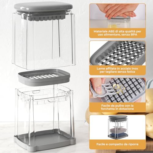 Potato Slicer, Potato Slicer with 3 Stainless Steel Blades, Chopstick Cutter, Vegetable Slicer, Multifunctional Vegetable Slicer for Fries, Cucumbers, Carrots, Onions and Fruits (Grey)