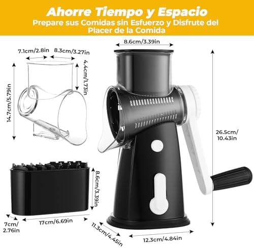 Cheese Grater, Mandoline Vegetable Grater with 5 Interchangeable Drum Blades, Time Saving Manual Vegetable Cutter, Vegetable Grater for Cheese, Cucumber, Carrot, Potato