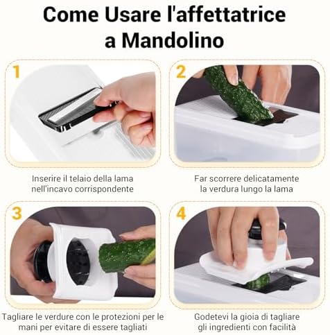 Mandoline Vegetable Cutter, Multifunctional Vegetable Cutter, Manual Vegetable Cutter with 7 Interchangeable Stainless Steel Blades, Vegetable Chopper for Onion, Carrot, Potato and Cucumber