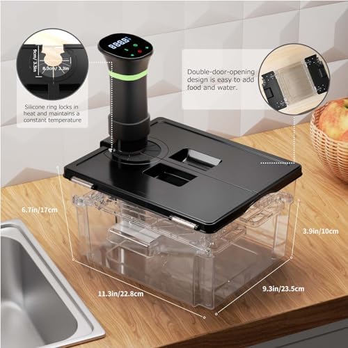 Sous Vide Container with Lid Double-Door-Opening Design 11.65 QT Sous Vide Pot Slow Cooker Container with Built- in Rack Compatible with Most Immersion Circulators