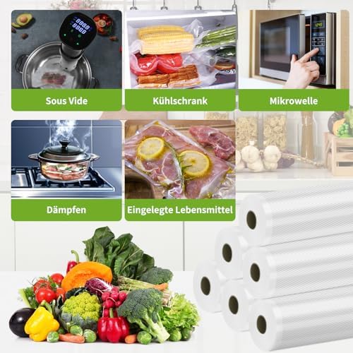 Vacuum Sealer Bags 6 Rolls Vacuum Film 28 x 300 cm (18 m), Professional Foil Rolls Vacuum Sealer Food BPA-Free, Strong & Tear-Resistant, for All Vacuum Sealer & Sous Vide