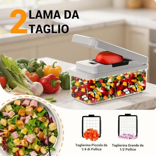 Mandoline Vegetable Cutter, Multifunctional Vegetable Cutter, Manual Vegetable Cutter with 7 Interchangeable Stainless Steel Blades, Vegetable Chopper for Onion, Carrot, Potato and Cucumber