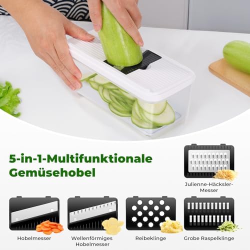 5 in 1 Mandolin Vegetable Slicer Vegetable Grater - Cucumber Slicer Thin Slices - Grater for Vegetables - Slicer Vegetables - Multi-Purpose Vegetable Cutter - Kitchen Gadgets