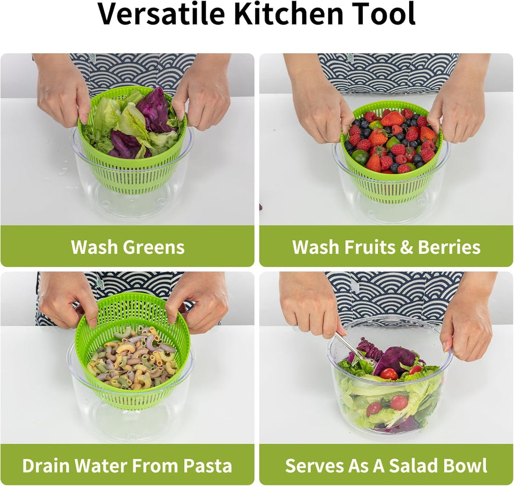 Salad Spinner, Fruit and Vegetable Washer, Spin and Dry Salad Greens, 3 QT Lettuce Spinner with Bowl and Mesh Basket