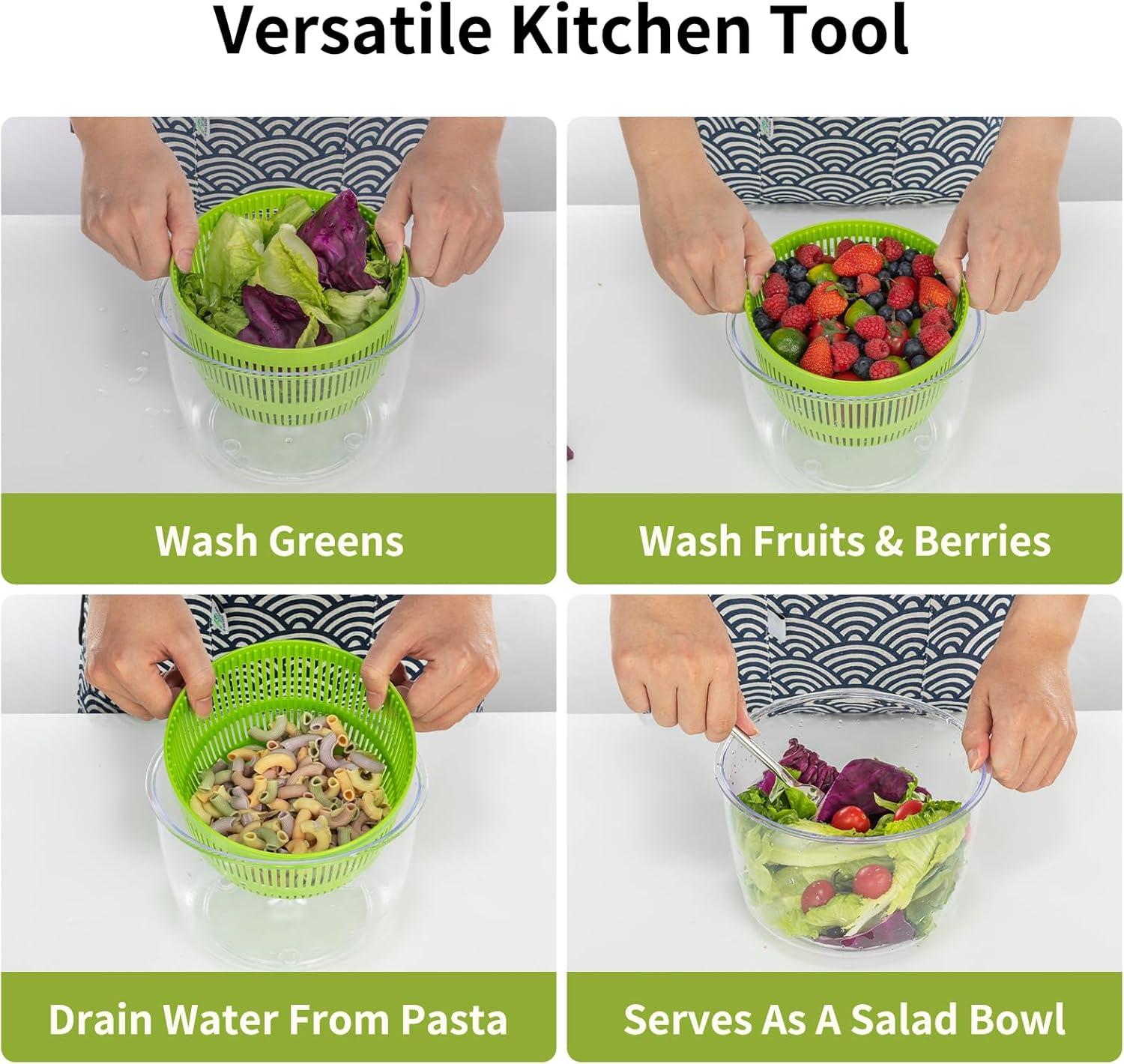 Salad Spinner, Fruit and Vegetable Washer, Spin and Dry Salad Greens, 3 QT Lettuce Spinner with Bowl and Mesh Basket