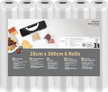 Vacuum Sealer Bags, Vacuum Sealer Film, 6 Rolls 28 x 300 cm (18 m), Professional