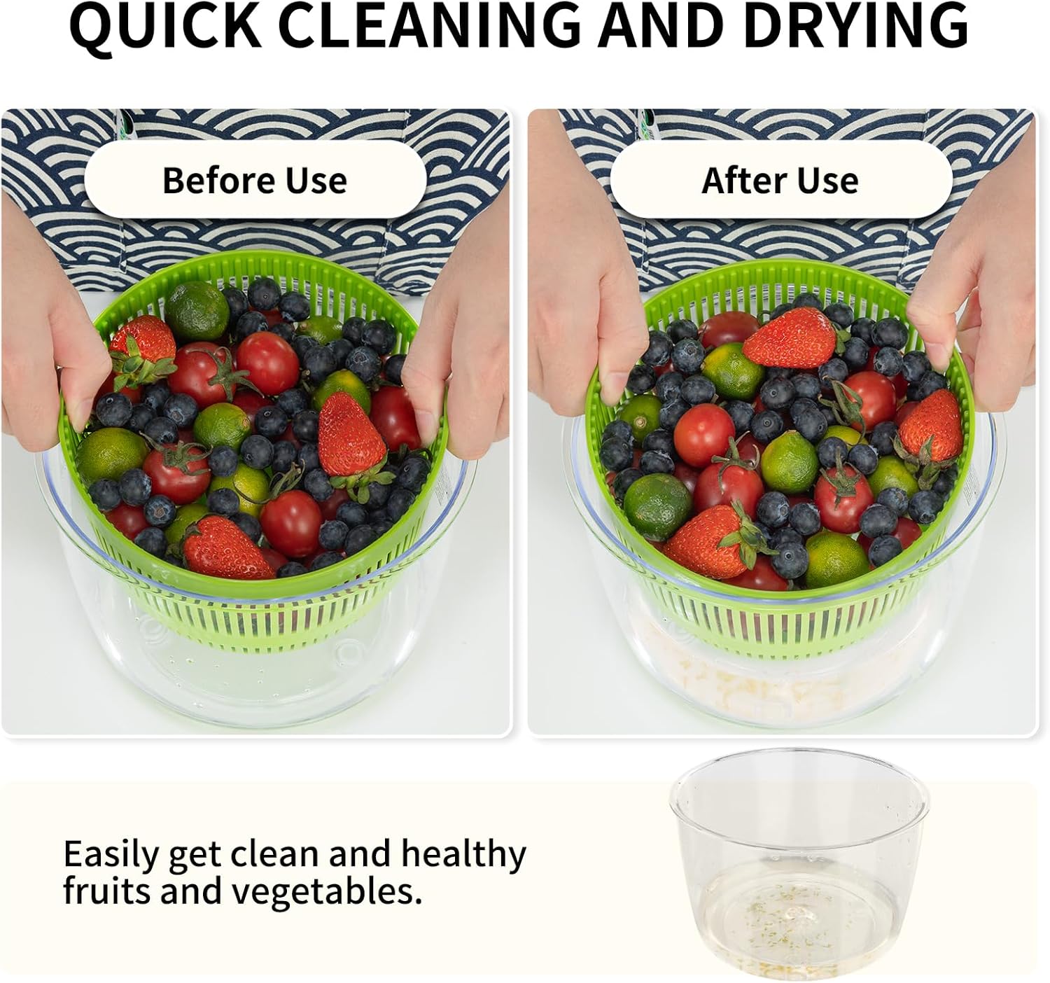 Salad Spinner, Fruit and Vegetable Washer, Spin and Dry Salad Greens, 3 QT Lettuce Spinner with Bowl and Mesh Basket