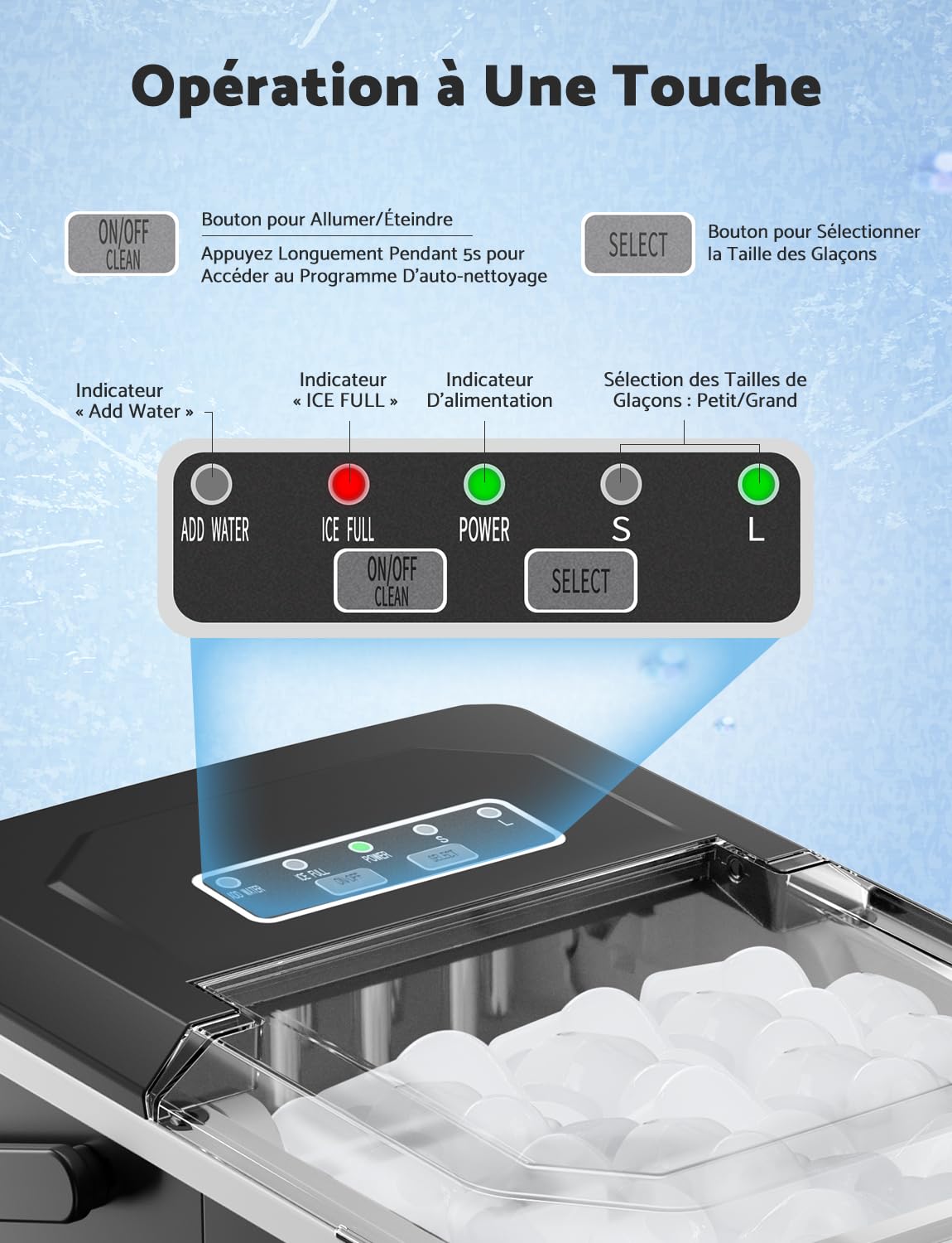 Ice Maker, 12kg in 24h, 9 Ice Cubes in 6-8 Minutes, Ice Maker with Reversible Ice Spoon and Carry Handle, for Home/Kitchen/Camping