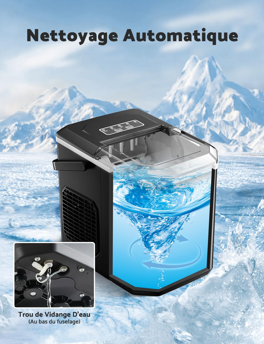Ice Maker, 12kg in 24h, 9 Ice Cubes in 6-8 Minutes, Ice Maker with Reversible Ice Spoon and Carry Handle, for Home/Kitchen/Camping