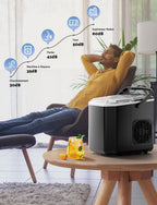Ice Maker, 12kg in 24h, 9 Ice Cubes in 6-8 Minutes, Ice Maker with Reversible Ice Spoon and Carry Handle, for Home/Kitchen/Camping