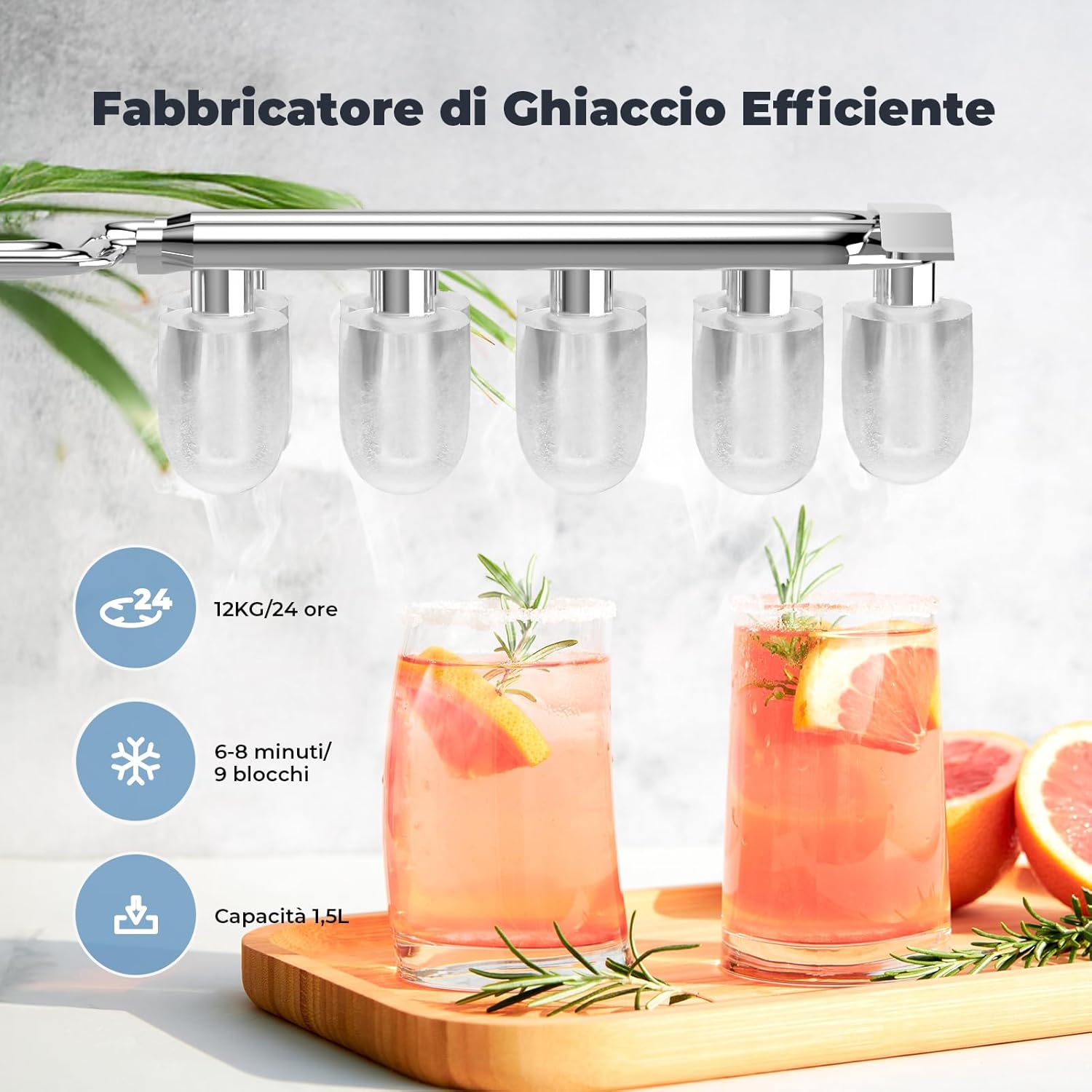 Ice Machine 12 kg/24 h, Self-Cleaning Home Ice Machine 1.5 L, Silent Ice Maker 9 Cubes in 6 Minutes, Ice Maker with Handle/Scoop/Basket, Black